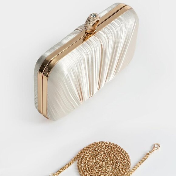 Women’s Satin Clutch Purse Pleated Evening Bag for Prom Weddings Parties - Picture 3 of 7